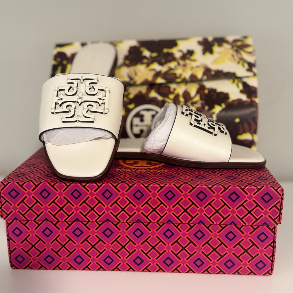 Tory Burch White Slide Sandals
